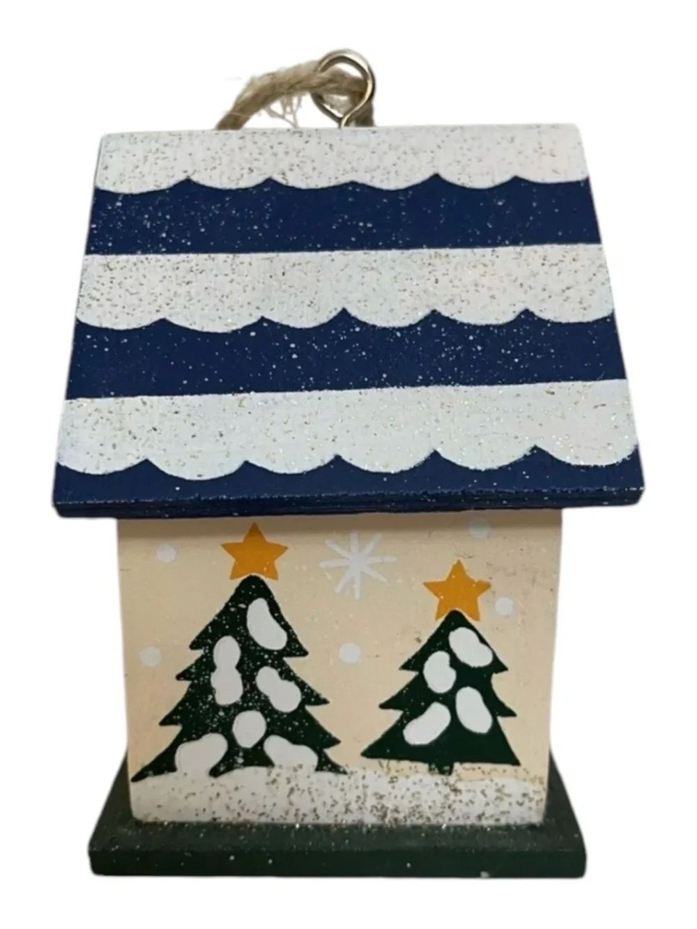 Vintage Snowman Birdhouse Ornament Hand Painted Farmhouse Rustic Christmas 4